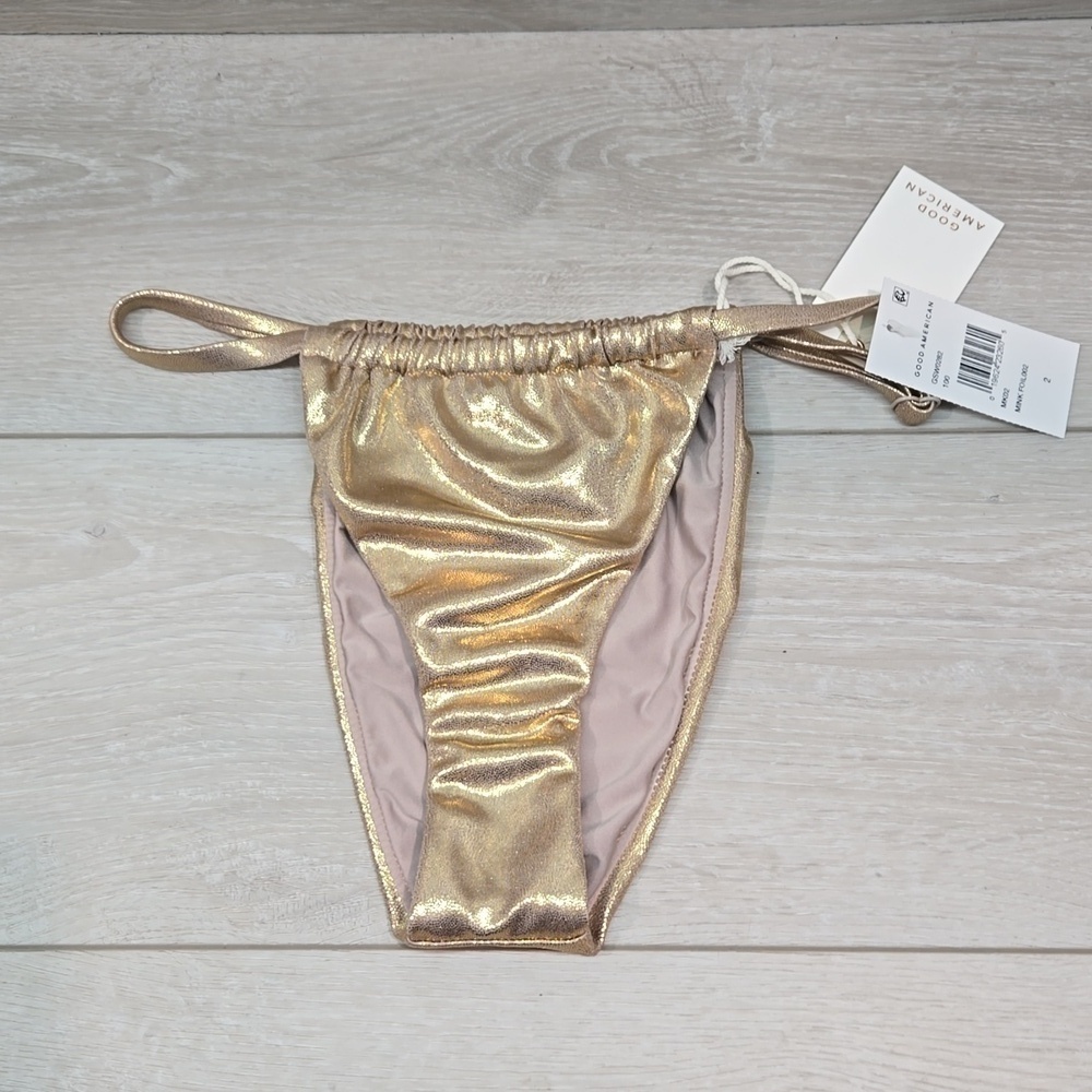 NWT Good American Women Mink Foil Metallic Bottom Swim sz 2/M